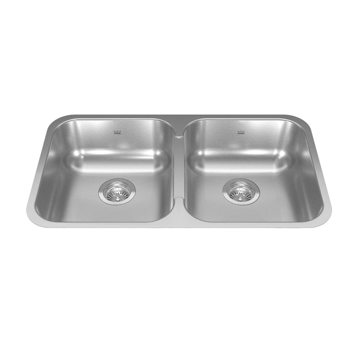 Kindred Reginox RDU1831-7N Undermount Double Bowl 30.88 x 17.75 in Stainless Steel Kitchen Sink - Linear Brushed Bowls with Silk Finished Rim
