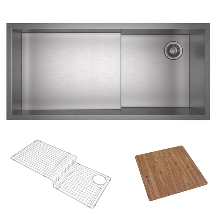 ROHL RUWKIT36161 Culinario 36" Stainless Steel Chef/Workstation Sink in Brushed Stainless Steel with Cutting Board and Wire Sink Grid