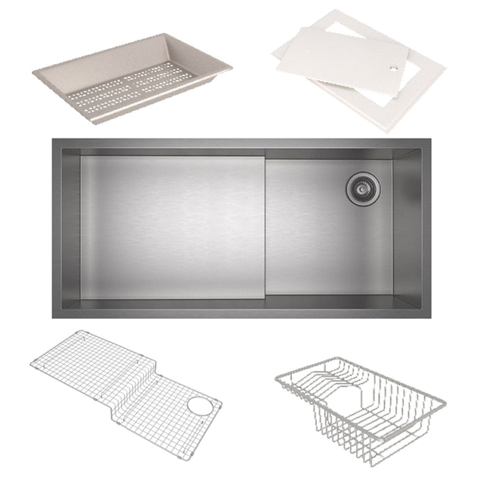 ROHL RUWKIT36162 Culinario 36" Stainless Steel Chef/Workstation Sink in Brushed Stainless Steel with Accessories and Wire Sink Grid