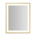 Sculpt 25-1/4” x 31-1/4” x 2-1/4" lighted mirror with slim museum frame in matte gold, perimeter light pattern in 2700K color temperature (warm white), dimmable and defogger, tested and certified to California Title 24 standards and meets JA8 2016 requirements