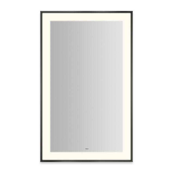 Sculpt 25-1/4” x 41-1/4” x 2-1/4" lighted mirror with slim museum frame in matte black, perimeter light pattern in 2700K color temperature (warm white), dimmable and defogger, tested and certified to California Title 24 standards and meets JA8 2016 requirements