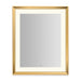 Sculpt 27” x 33” x 2-5/16” lighted mirror with chamfer museum frame in matte gold, perimeter light pattern in 2700K color temperature (warm white), dimmable and defogger, tested and certified to California Title 24 standards and meets JA8 2016 requirements