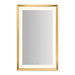 Sculpt 27” x 43” x 2-5/16” lighted mirror with chamfer museum frame in matte gold, perimeter light pattern in 2700K color temperature (warm white), dimmable and defogger, tested and certified to California Title 24 standards and meets JA8 2016 requirements