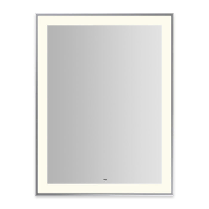 Sculpt 31-1/4” x 41-1/4” x 2-1/4" lighted mirror with slim museum frame in chrome, perimeter light pattern in 2700K color temperature (warm white), dimmable and defogger, tested and certified to California Title 24 standards and meets JA8 2016 requirements