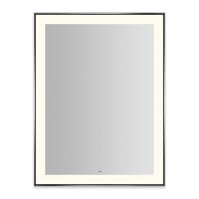 Sculpt 31-1/4” x 41-1/4” x 2-1/4" lighted mirror with slim museum frame in matte black, perimeter light pattern in 2700K color temperature (warm white), dimmable and defogger, tested and certified to California Title 24 standards and meets JA8 2016 requirements