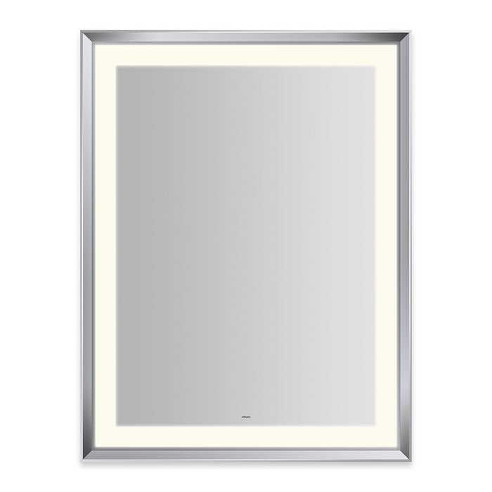 Sculpt 33” x 43” x 2-5/16” lighted mirror with chamfer museum frame in chrome, perimeter light pattern in 2700K color temperature (warm white), dimmable and defogger, tested and certified to California Title 24 standards and meets JA8 2016 requirements