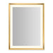 Sculpt 33” x 43” x 2-5/16” lighted mirror with chamfer museum frame in matte gold, perimeter light pattern in 2700K color temperature (warm white), dimmable and defogger, tested and certified to California Title 24 standards and meets JA8 2016 requirements