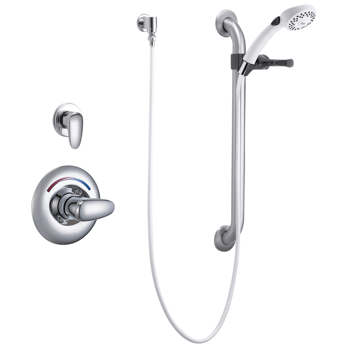 Delta T13H302 Commercial Universal Dual Shower Trim, Diverter, Hand Shower, and Grab Bar