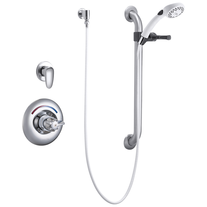 Delta T13H303 Commercial Universal Dual Shower Trim, Diverter, Hand Shower, and Grab Bar