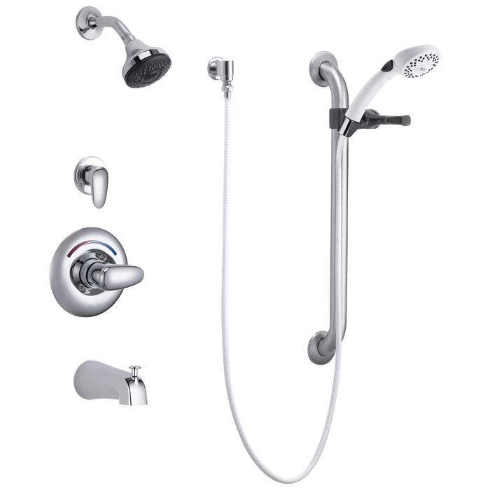 Delta T13H932 Commercial Monitor 13 Series Tub and Dual Shower Trim, Diverter, Hand Shower and Grab Bar