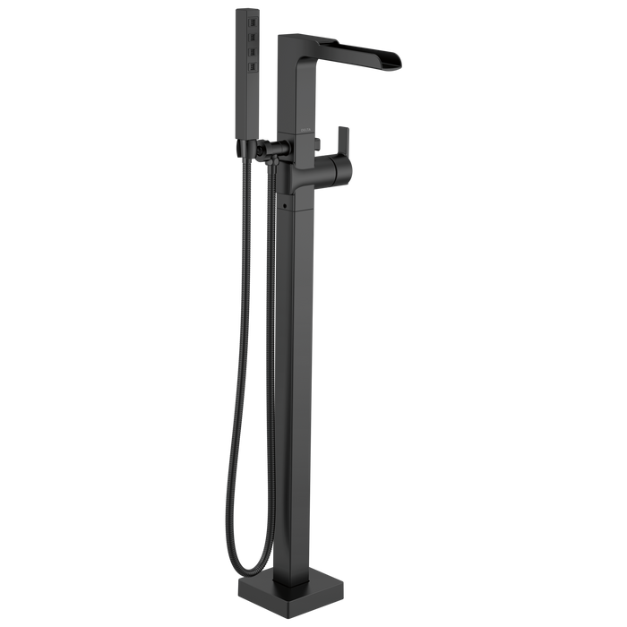 Delta Delta Ara: Single Handle Floor Mount Channel Spout Tub Filler Trim with Hand Shower
