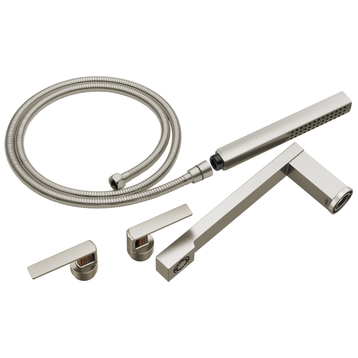 Brizo Frank Lloyd Wright T70399 Two-Handle Tub Filler Trim Kit with Gap Lever Handles - Luxe Nickel / Teak Wood