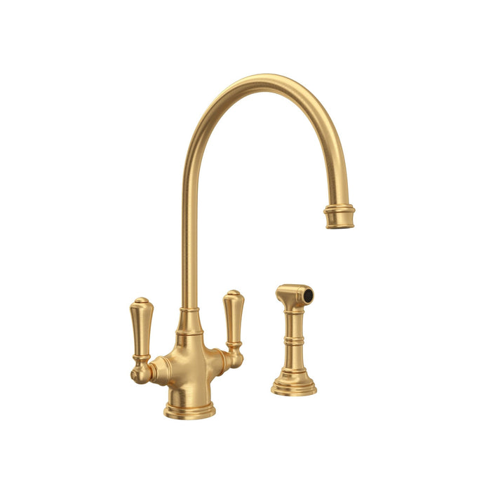 Perrin & Rowe U.4710 Georgian Era Two Handle Kitchen Faucet With Side Spray
