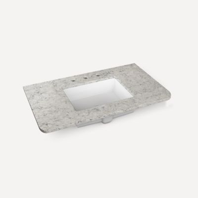 Robern Engineered Stone Top Quartz Stone Vanity Top, 36" x 1-1/8" x 23", Center Undercounter Sink, Three Hole, For Helden