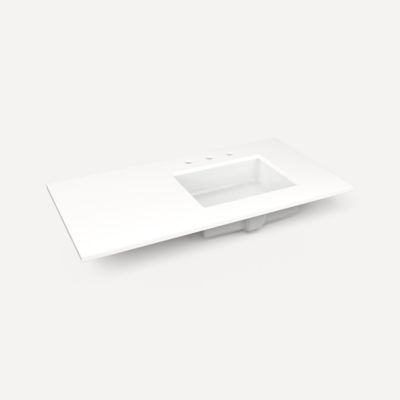 Robern Engineered Stone Top Quartz Stone Vanity Top, 43" x 3/4" x 22", Right Offset Undercounter Sink, Three Hole