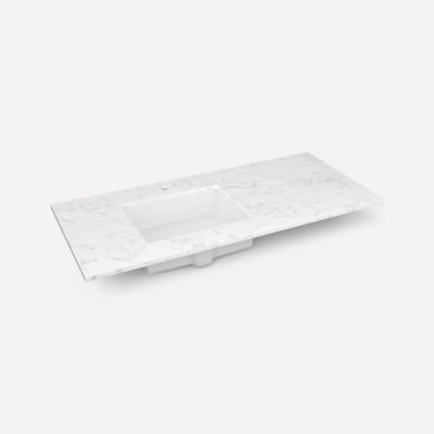 Robern Engineered Stone Top Quartz Stone Vanity Top, 49" x 3/4" x 22", Left Offset Undercounter Sink, Single Hole