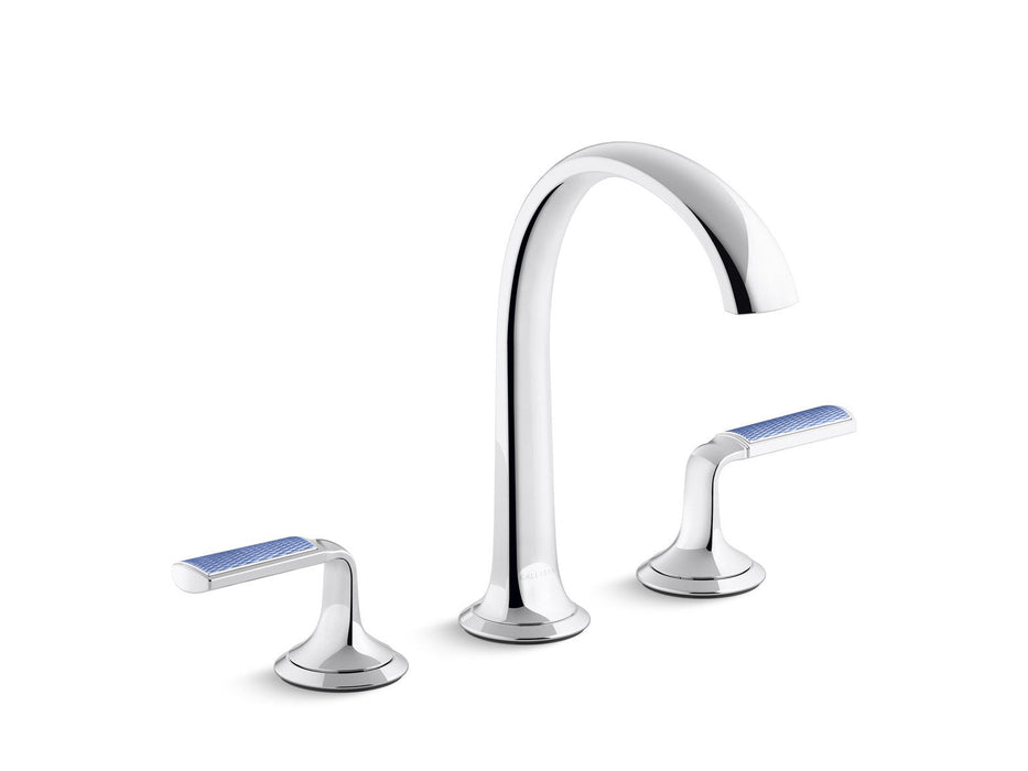Kallista P25055-CBW-CP Script Sink Faucet, Arch Spout, Celeste Blue Wave Enamel Lever Handles