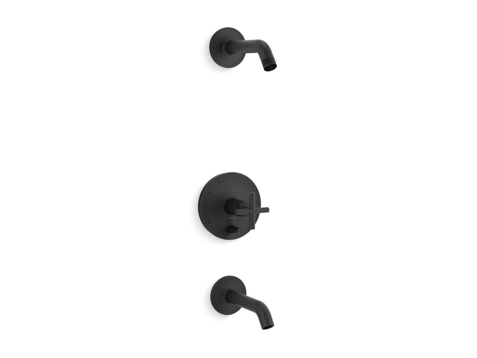 KOHLER K-T14420-3L Purist Rite-Temp bath and shower trim kit with push-button diverter and cross handle, without showerhead