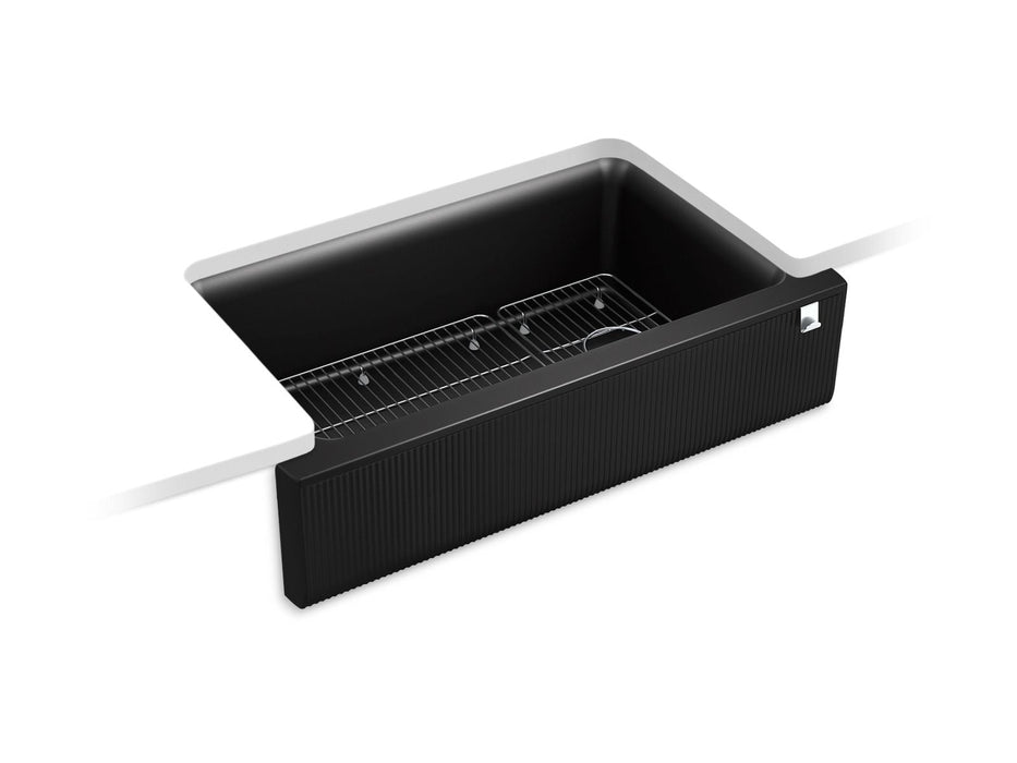 KOHLER K-25788 Cairn 34" undermount single-bowl farmhouse kitchen sink with fluted design