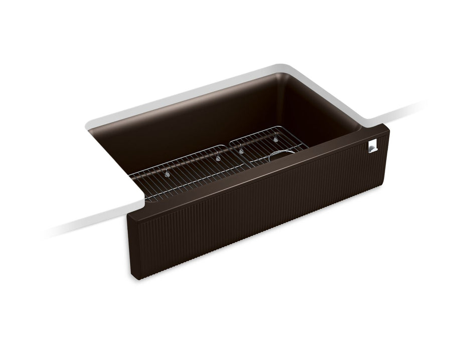 KOHLER K-25788 Cairn 34" undermount single-bowl farmhouse kitchen sink with fluted design