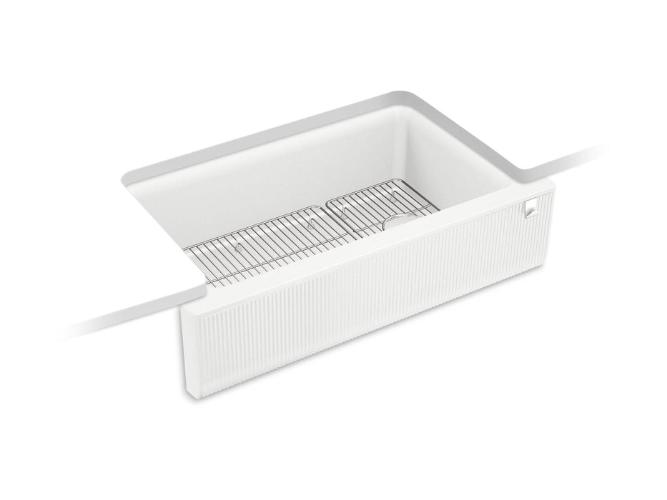 KOHLER K-25788 Cairn 34" undermount single-bowl farmhouse kitchen sink with fluted design