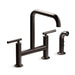 KOHLER Purist Two-hole bridge kitchen sink faucet with side sprayer