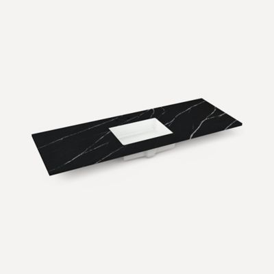 Quartz Stone Vanity Top, 56" x 1-1/8" x 23", Center Undercounter Sink, Three Hole, For Alisal