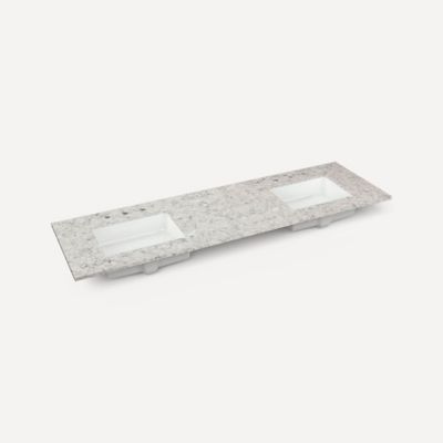 Quartz Stone Vanity Top, 72" x 1-1/8" x 23", Double Undercounter Sink, Three Hole, For Willowmere