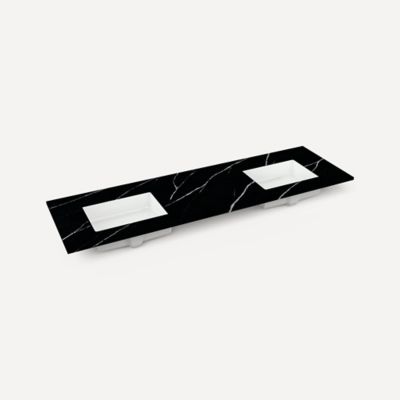 Quartz Stone Vanity Top, 72" x 1-1/8" x 23", Double Undercounter Sink, Three Hole, For Wyndale