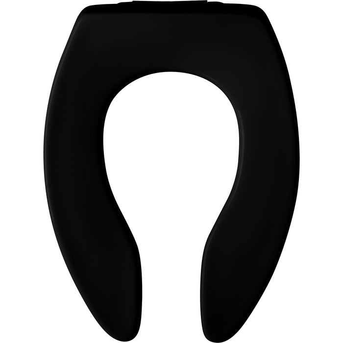 Bemis 1655SSCT Elongated Plastic Open Front Less Cover Toilet Seat Featuring Stay·Tite® Commercial Fastening System™ with Self-Sustaining Hinge - Black