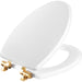 Bemis 1826BGSL Mayfair by Bemis Benton® Elongated Enameled Wood Toilet Seat in White with Brushed Gold Hinges Featuring Stay·Tite® Seat Fastening System™ and Whisper·Close® - White