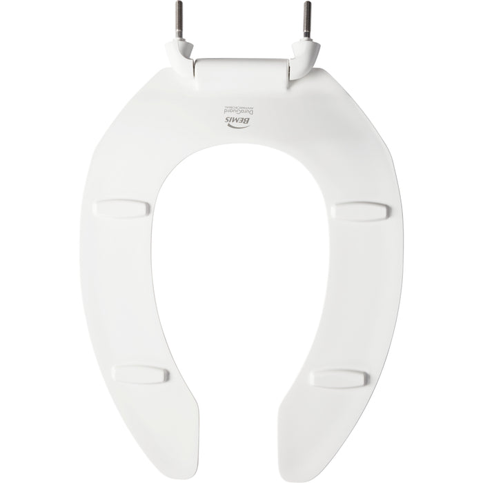 Bemis 2155CT Church Elongated Open Front Less Cover Commercial Plastic Toilet Seat in White with Stay·Tite® Commercial Fastening System™, DuraGuard® and Check Hinges - White