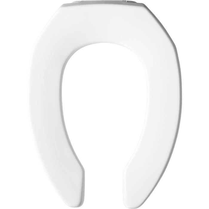 Bemis 2155SSCT Church Elongated Open Front Less Cover Commercial Plastic Toilet Seat in White with Stay·Tite® Commercial Fastening System™, DuraGuard® and Self-Sustaining Check Hinges - White