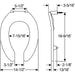 Bemis 2L2155T Elongated Open Front Less Cover Medic-Aid® 2" Lift Plastic Toilet Seat in White with Stay·Tite® Commercial Seat Fastening System™, DuraGuard® and Super·Grip® Bumpers - Dimensions