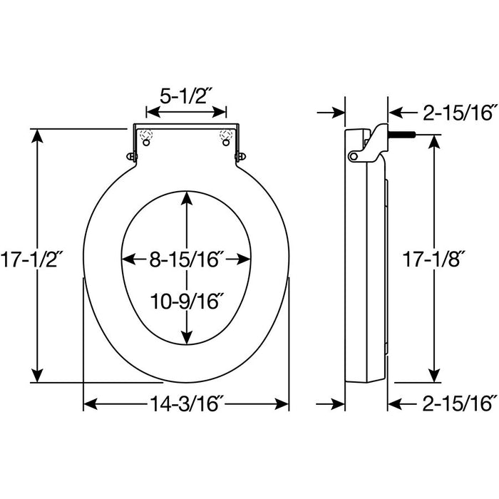 Bemis 4LRT Round Plastic Closed Front Less Cover with Stay·Tite® Commercial Fastening System™ - Dimensions