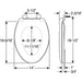 Bemis 7900TDGSL Elongated Hospitality Commercial Plastic Closed Front with Cover Toilet Seat in White Featuring Stay·Tite® Commercial Fastening System™, Whisper·Close®, Super·Grip® Bumpers, and DuraGuard® - Dimensions