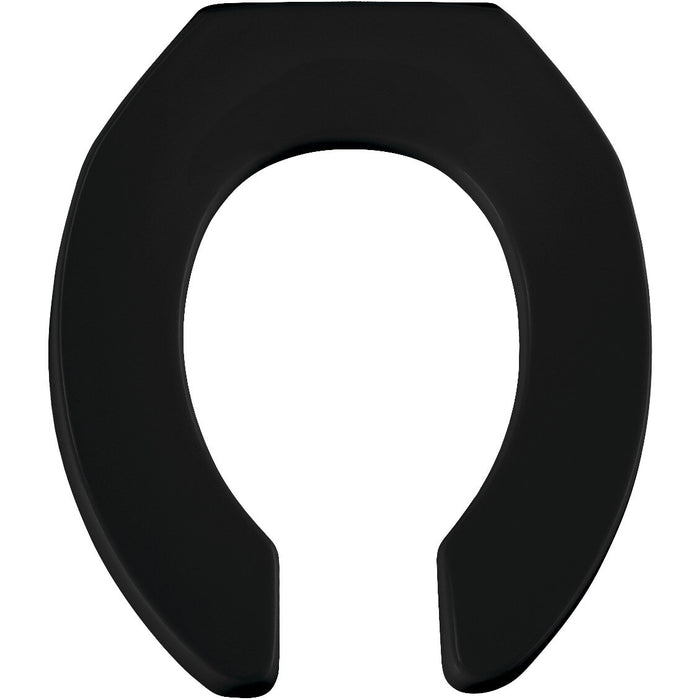 Bemis 955SSCT Round Open Front Less Cover Commercial Plastic Toilet Seat in Black with Stay·Tite® Commercial Fastening System™ Self-Sustaining Check Hinge - Black