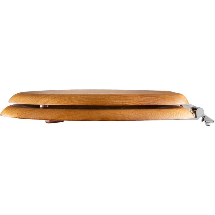 Bemis 9601CP Mayfair by Bemis Natural Reflections™ Round Wood Veneer Toilet Seat in Natural Oak with Chrome Hinges - Natural Oak
