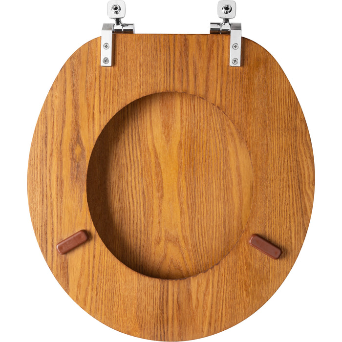 Bemis 9601CP Mayfair by Bemis Natural Reflections™ Round Wood Veneer Toilet Seat in Natural Oak with Chrome Hinges - Natural Oak