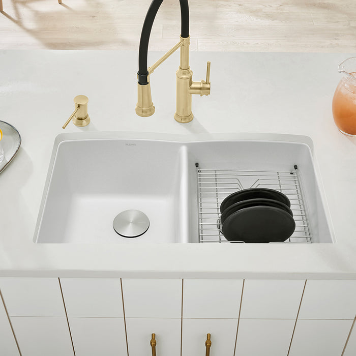 White - BLANCO Diamond SILGRANIT 32" 50/50 Double Bowl Undermount Kitchen Sink
