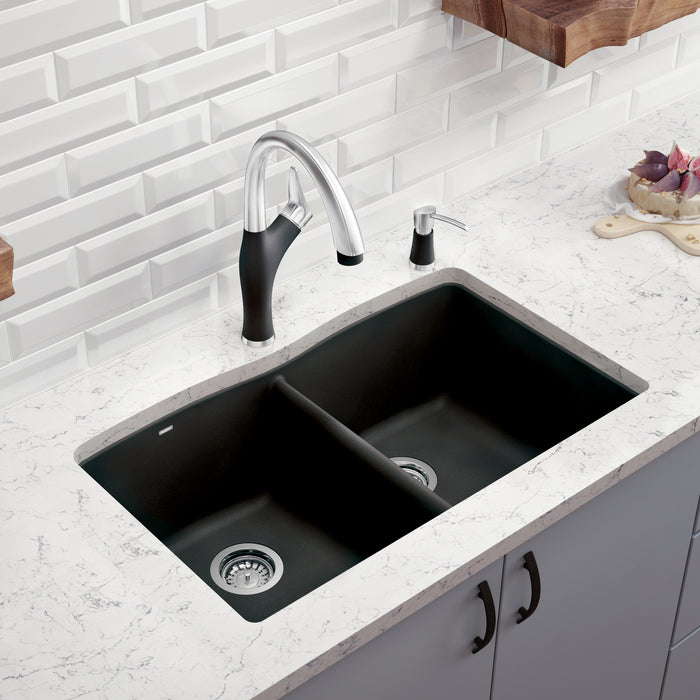 Anthracite - BLANCO Diamond SILGRANIT 33" 50/50 Double Bowl Dual Mount Kitchen Sink