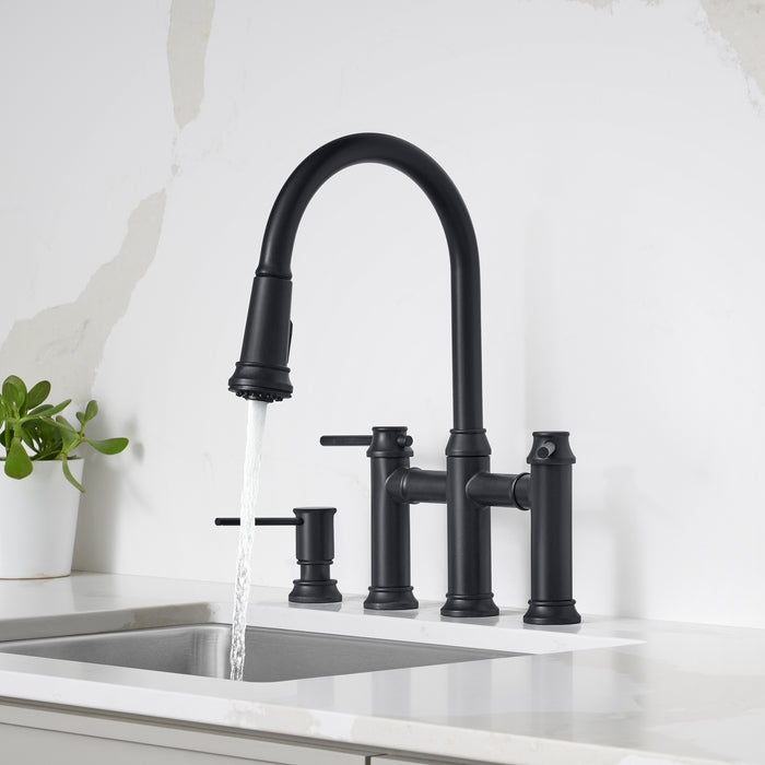 Matte Black - BLANCO Empressa Pull-Down Dual-Spray Bridge Faucet