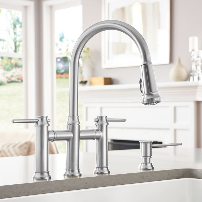 Pvd Steel - BLANCO Empressa Pull-Down Dual-Spray Bridge Faucet