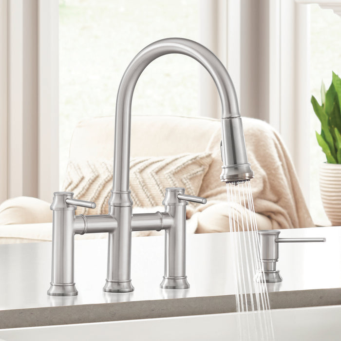 Pvd Steel - BLANCO Empressa Pull-Down Dual-Spray Bridge Faucet