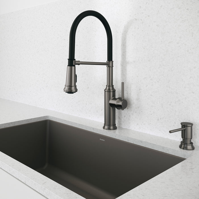 Satin Dark Steel - BLANCO Empressa Semi-Pro Pull-Down Dual-Spray Kitchen Faucet