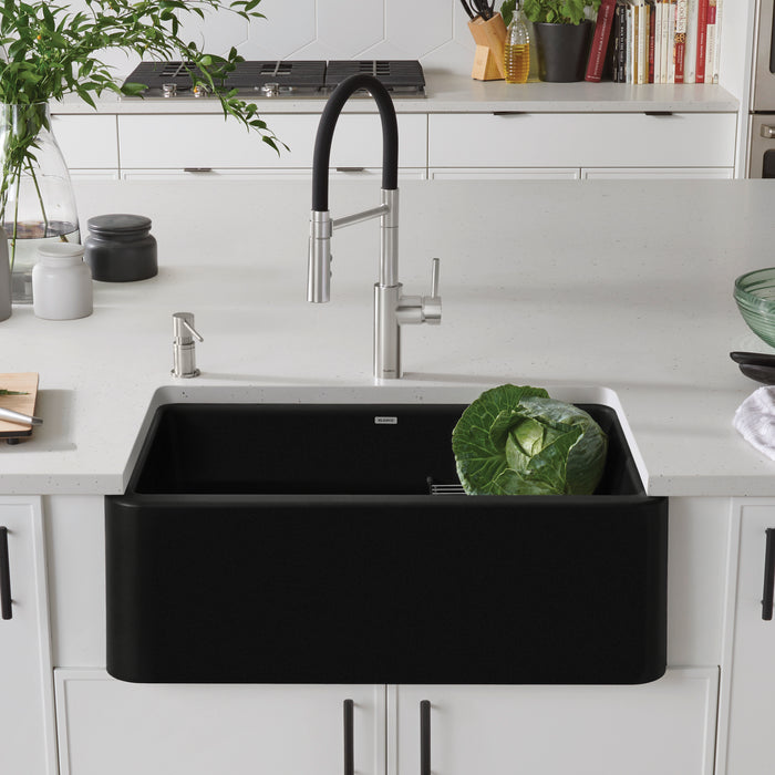 Coal Black - BLANCO Ikon SILGRANIT 30" Single Bowl Apron-Front Farmhouse Sink