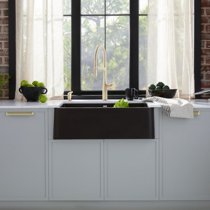 Coal Black - BLANCO Ikon SILGRANIT 30" Single Bowl Apron-Front Farmhouse Sink