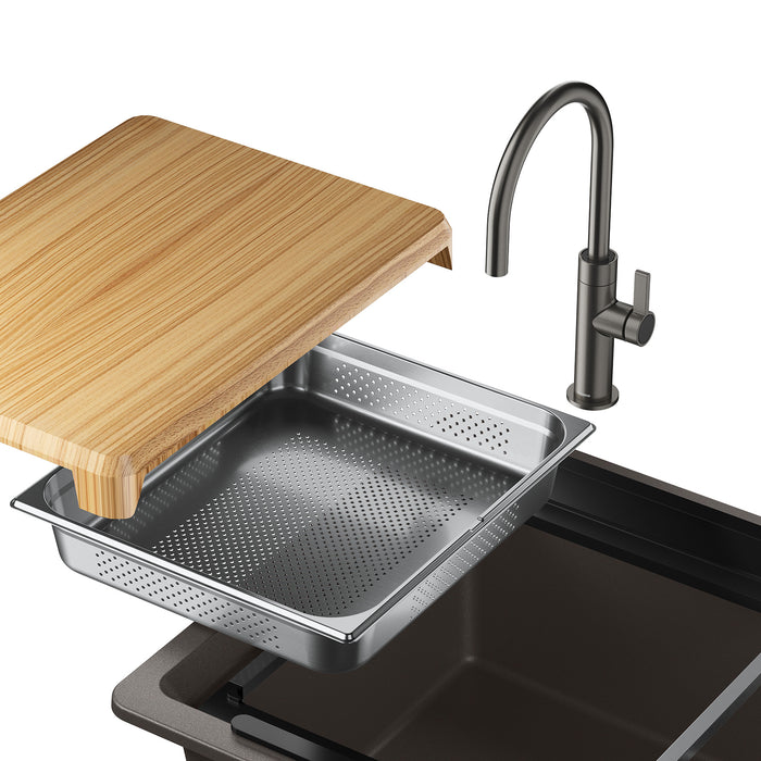 Volcano Gray - BLANCO Inteos SILGRANIT 39" Single Bowl Reversible Undermount Workstation Kitchen Sink