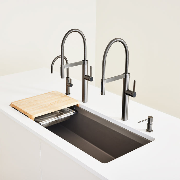 Volcano Gray - BLANCO Inteos SILGRANIT 45" Single Bowl Reversible Undermount Workstation Kitchen Sink