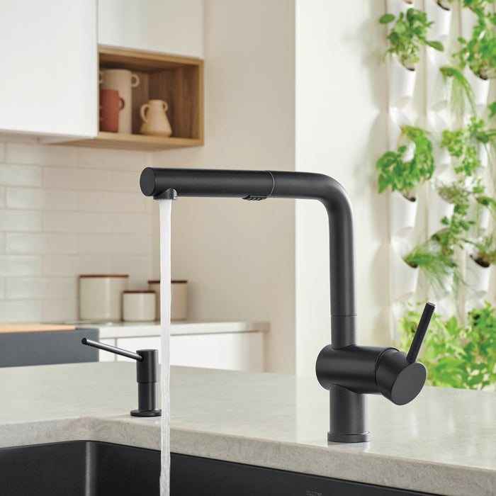 Coal Black - BLANCO Linus Low Arc Pull-Out Dual-Spray Kitchen Faucet